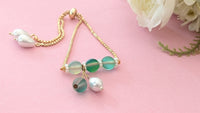 Sea Green Glass Beads Anti Tarnish Gold Plated Chain Bracelet