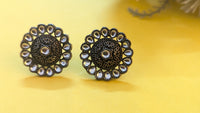 White Kundan Studded Flower Shape Silver Oxidized Stud Earring