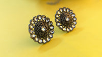 White Kundan Studded Flower Shape Silver Oxidized Stud Earring