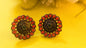 Red Kundan Stone Studded Flower Shape Silver Oxidized Stud Earring