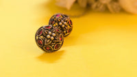 Pink Kundan Stone Studded Round Silver Oxidized Stud Earring