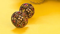 Pink Kundan Stone Studded Round Silver Oxidized Stud Earring