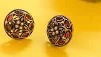 Red Kundan Stones Studded Silver Oxidized Stud Earring