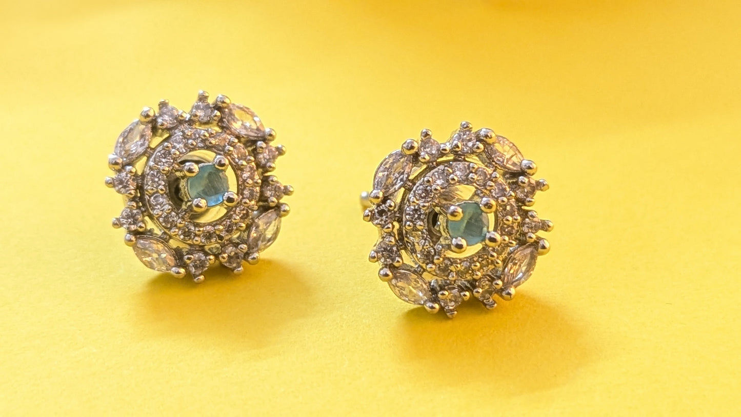 S925 AD Stud Earring With Blue Stone In Centre