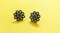 Flower Shape Silver Oxidized Stud Earring With Pearls & Red Stone In Center