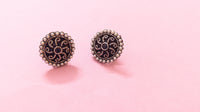 Round Pearl Studded Silver Oxidized Stud Earring With Blue Stone In Center