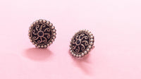 Round Pearl Studded Silver Oxidized Stud Earring With Blue Stone In Center