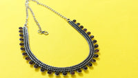 Silver Oxidized Read Stone Jaipuriya Necklace