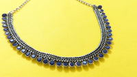 Silver Oxidized Blue Stone Jaipuriya Necklace