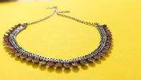 Silver Oxidized Orange Stone Jaipuriya Necklace