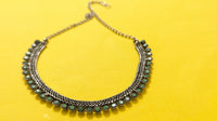 Silver Oxidized Green Stone Jaipuriya Necklace