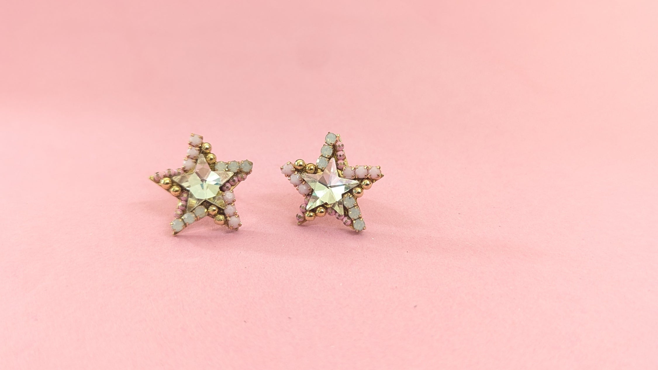 CZ & Beads Studded  Pink Star Crystal Anti Tarnish Stud Earring