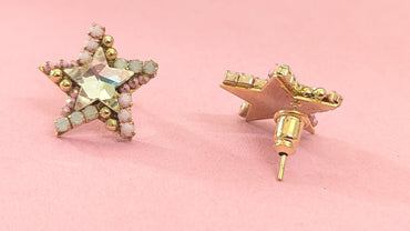 CZ & Beads Studded  Pink Star Crystal Anti Tarnish Stud Earring