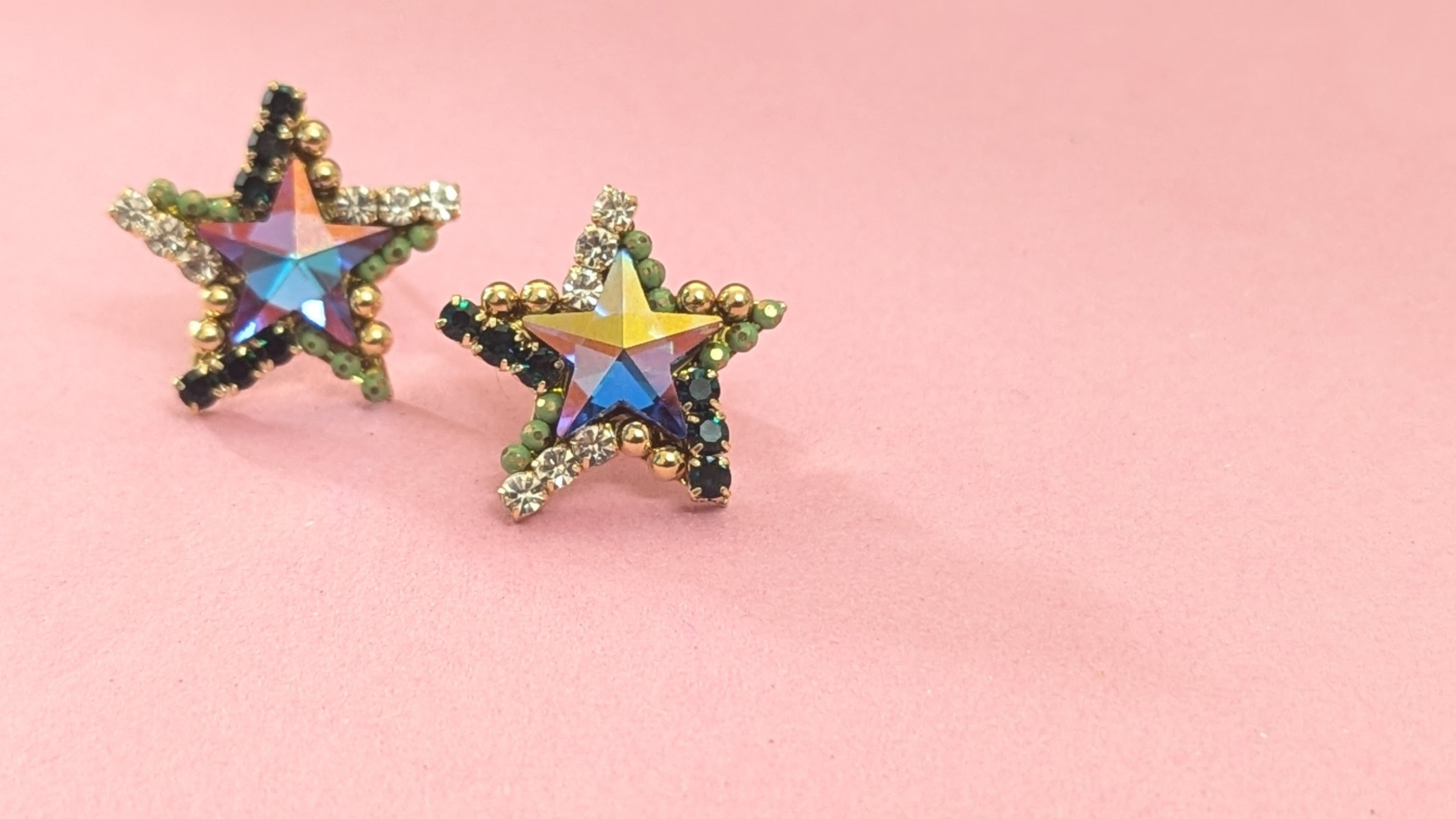 CZ & Beads Studded Rainbow Crystal  Anti Tarnish Stud Earring