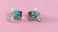 Pearl  & CZ Studded Blue Anti Tarnish Stud Earring