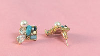 Pearl  & CZ Studded Blue Anti Tarnish Stud Earring