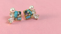 Pearl  & CZ Studded Blue Anti Tarnish Stud Earring