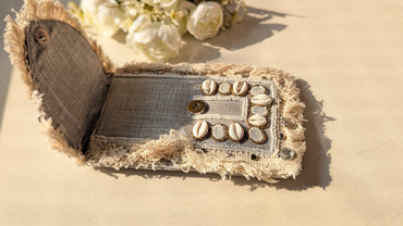 Sea Shells, Stones & Pearls Studded Light Grey Boho Sling Bag