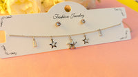 925 Silver Star Studded Necklace With Ad Studs Earrings