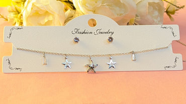 925 Silver Star Studded Necklace With Ad Studs Earrings