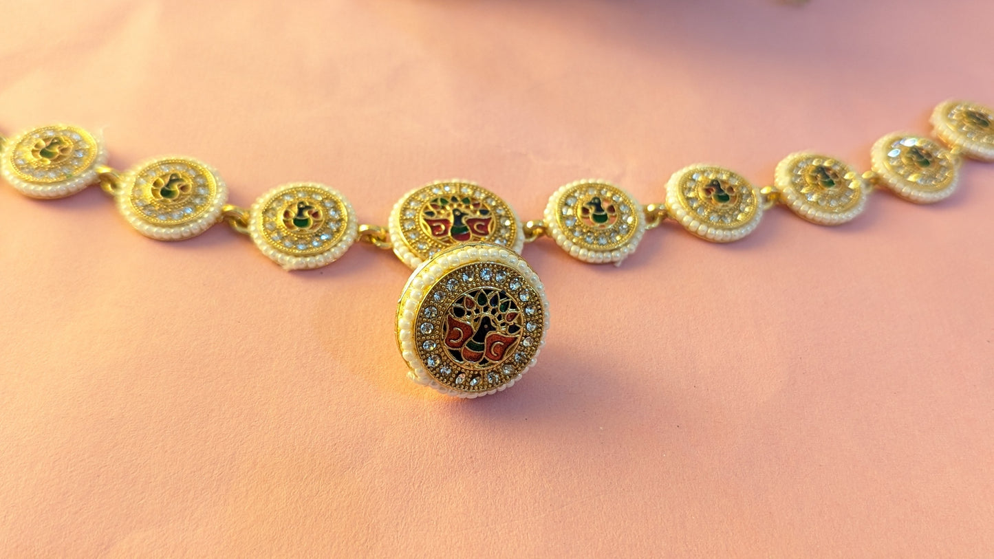 Gold Plated  Meenakaari  Peacock Work Rajasthani Maangtika