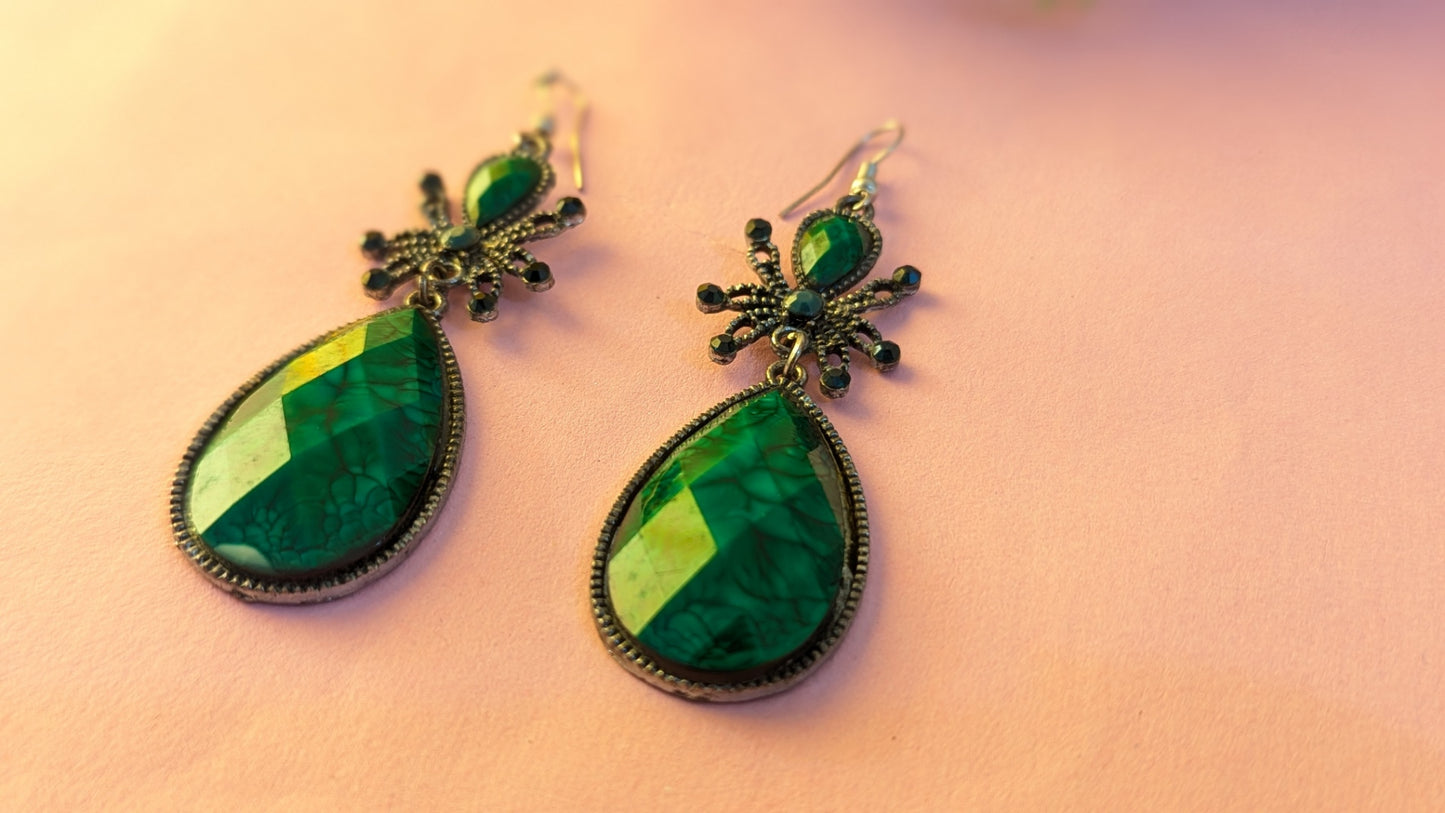 Green Emerald Crystal Drop Earrings