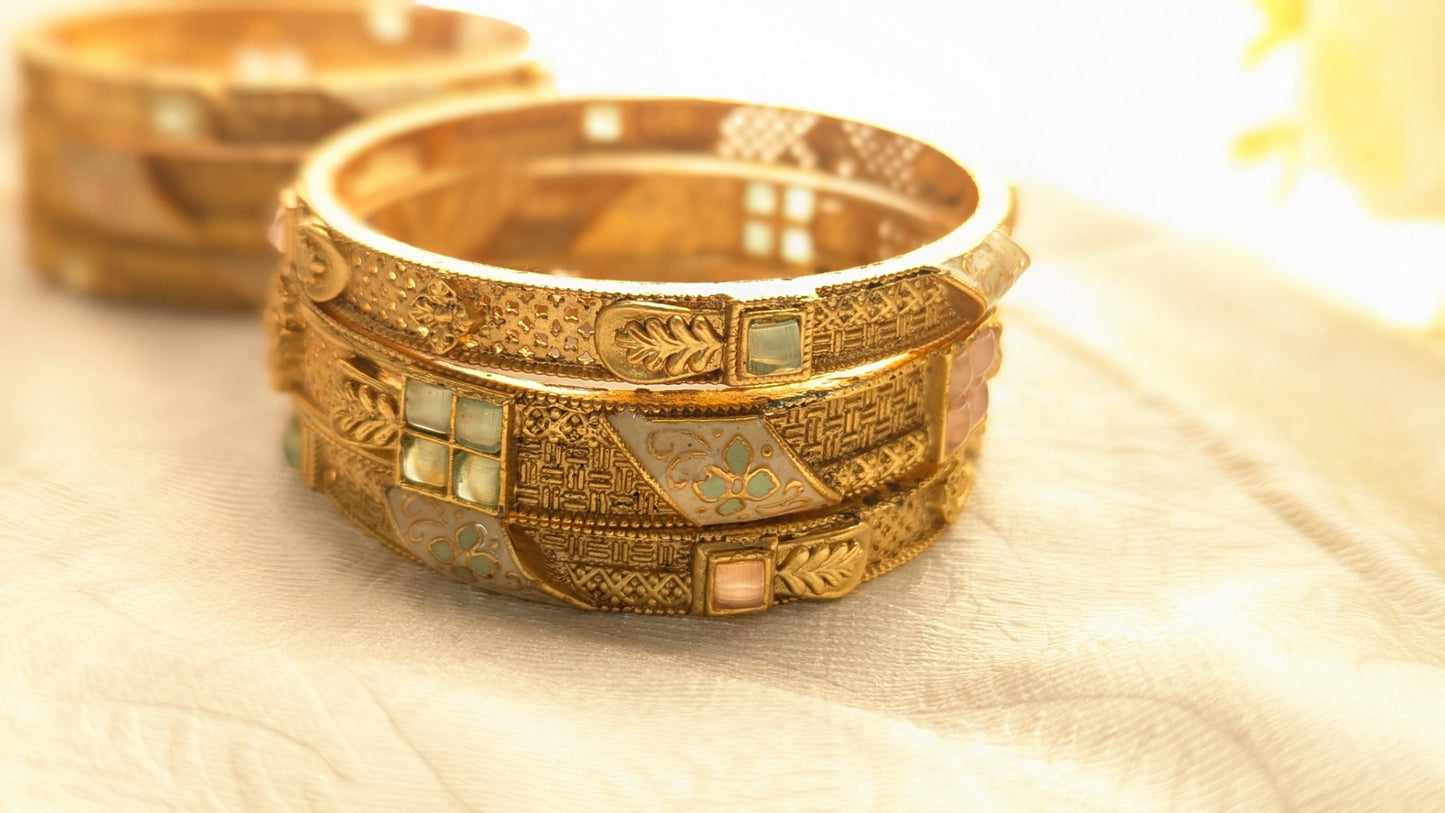 Set Of 6 Temple Design Bangles For Women | Size 2.6