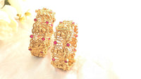 Gold Plated Set Of Two Temple Jewelry Bangle With Red Kundan Stones