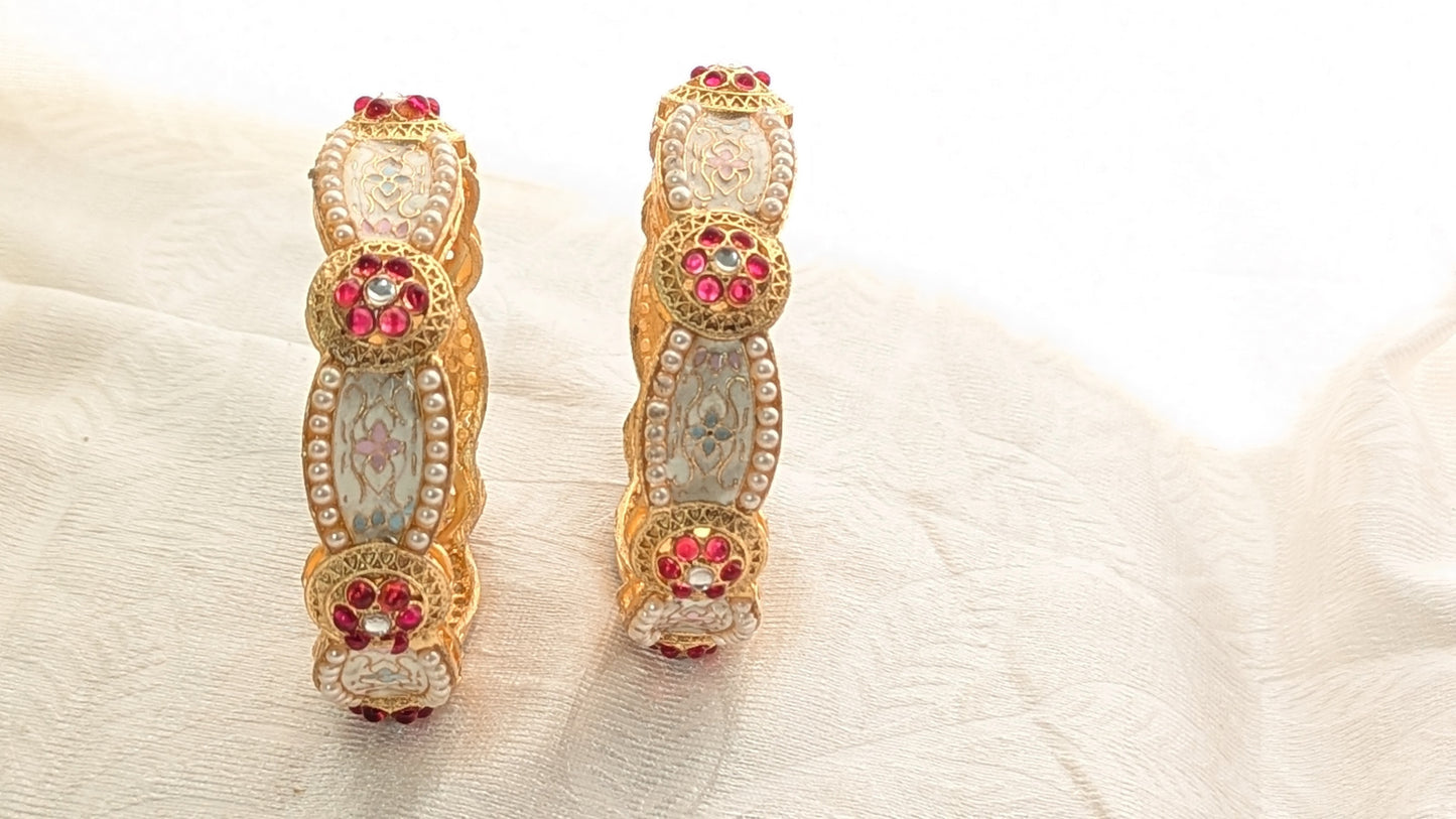 Gold Plated Red Stones Studded Festive Bangles For Women | Set Of 2