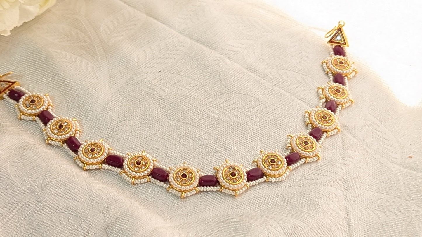 Purple Beads & Pearl Studded Maangtika