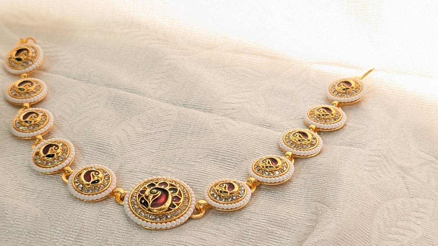 Gold Plated Meenakaari Maangtika With Peacock Design