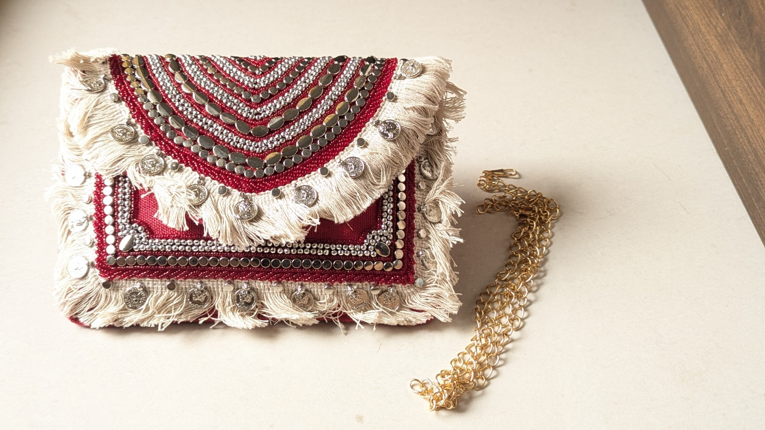 Red Banjara Sling Bag | Clutch With Mirror Work