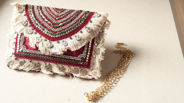 Red Banjara Sling Bag | Clutch With Mirror Work