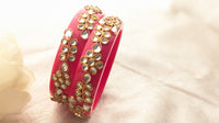 Set Of 2 Red Bangles With White Kundan Stones | Size 2.6