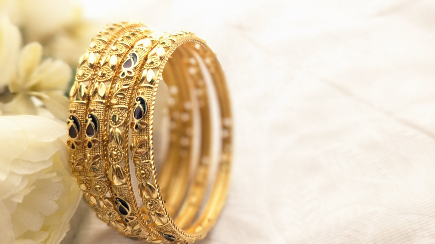 Set Of 4 Gold Plated Anti Tarnish Bangles | Size 2.6