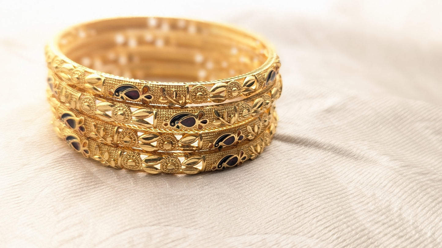 Set Of 4 Gold Plated Anti Tarnish Bangles | Size 2.6