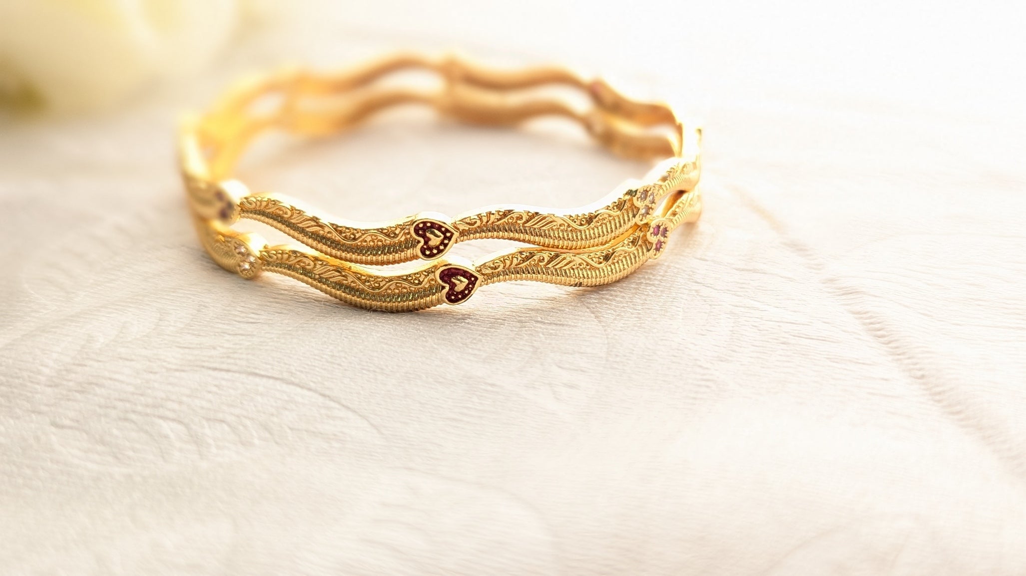 Set Of 2 Traditional Gold Plated Wavy Bangles