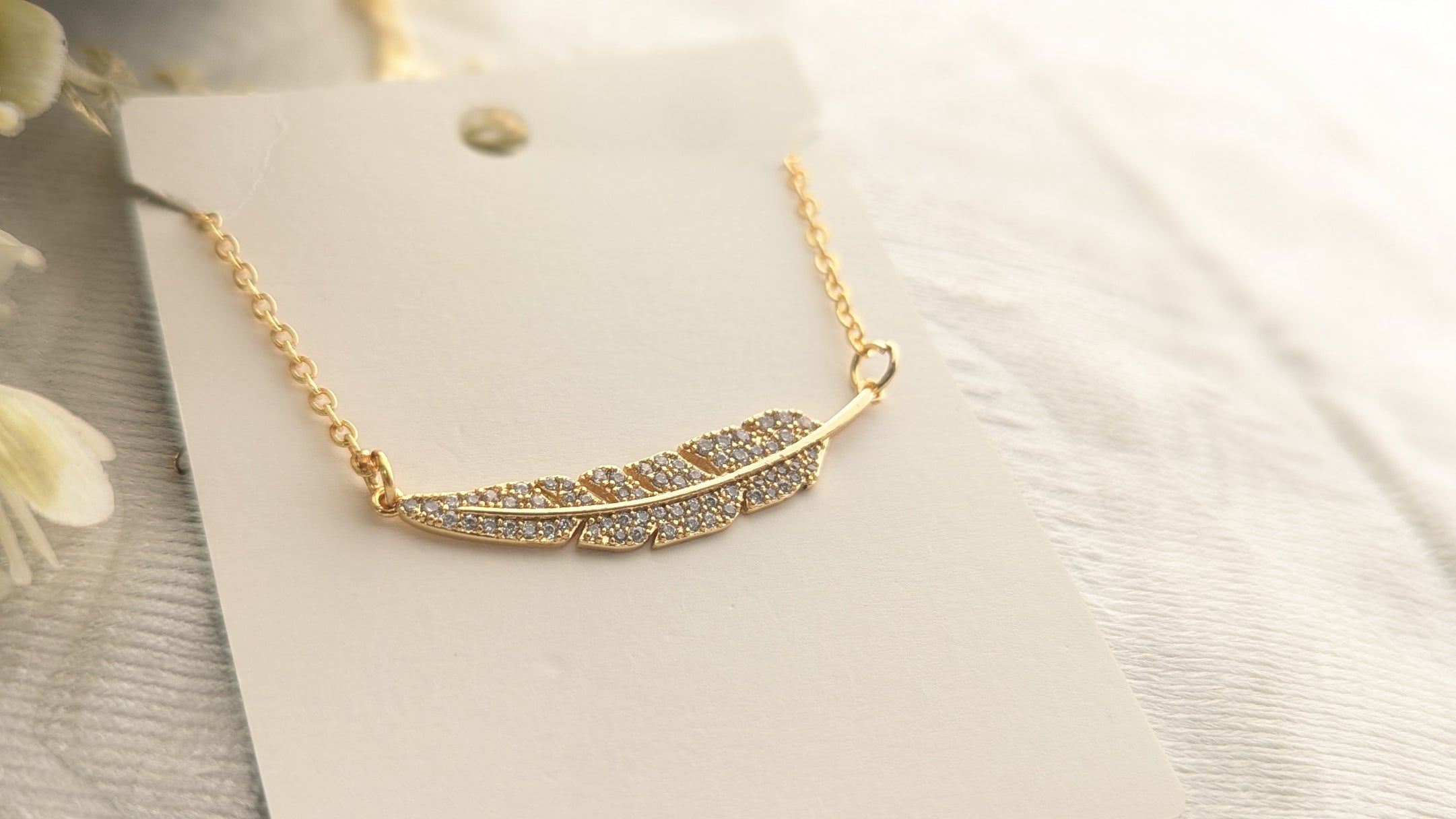 Gold Plated AD Studded Leaf Shape Pendant Chain Necklace