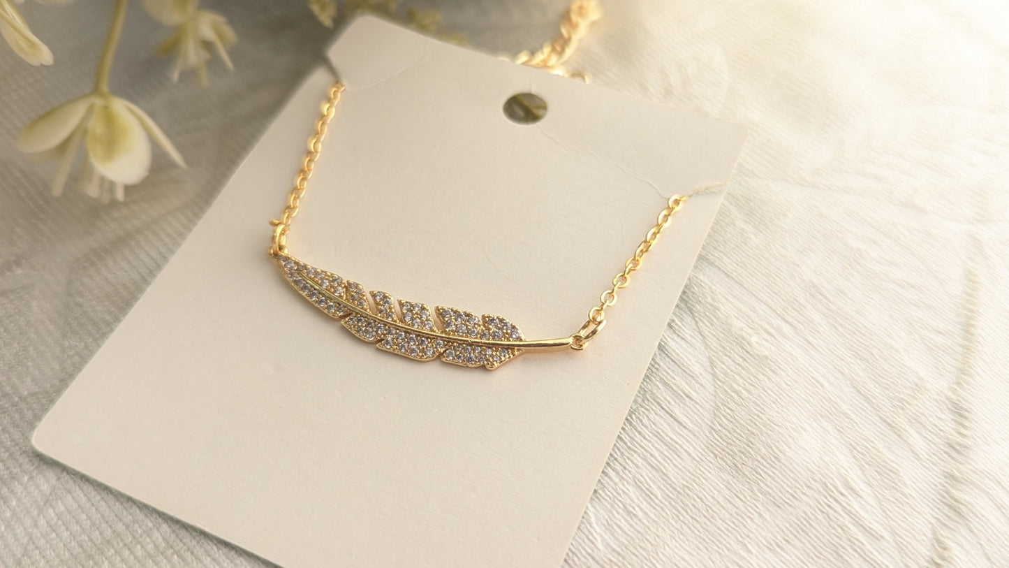 Gold Plated AD Studded Leaf Shape Pendant Chain Necklace