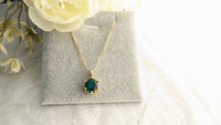 Gold Plated Green Stone Anti Tarnish Pendant Chain Necklace