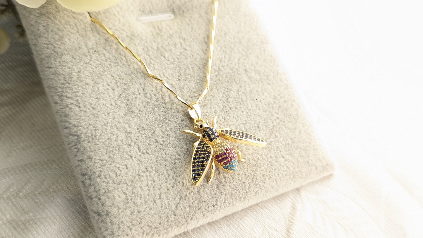 Gold Plated Anti Tarnish Honey Bee Pendant Chain Necklace