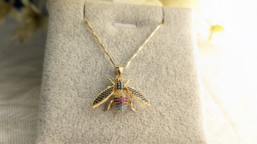 Gold Plated Anti Tarnish Honey Bee Pendant Chain Necklace