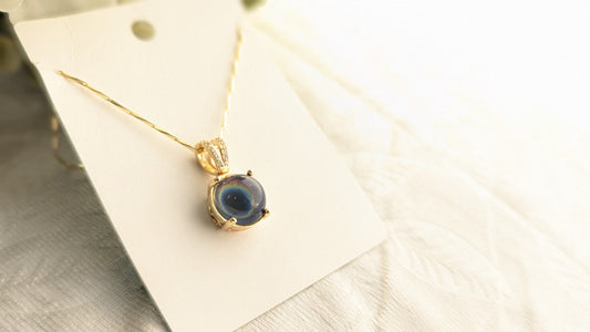 Gold Plated Blue Oval Shape Stone Anti Tarnish  Pendant Chain Necklace