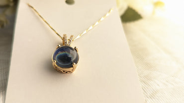 Gold Plated Blue Oval Shape Stone Anti Tarnish  Pendant Chain Necklace