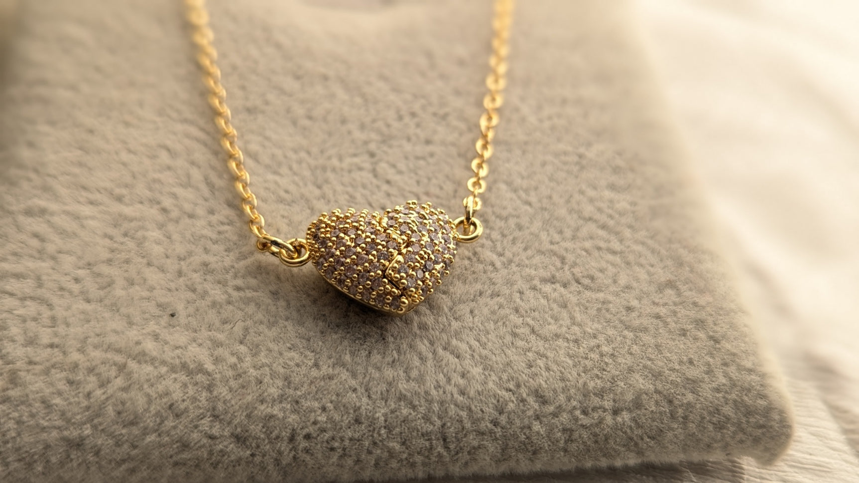 Gold Plated Ad Studded Magnetic Heart Pendant Chain Necklace