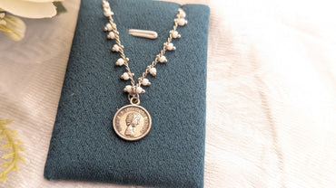 Silver Plated Faux Pearl Chain Coin Pendent Necklace