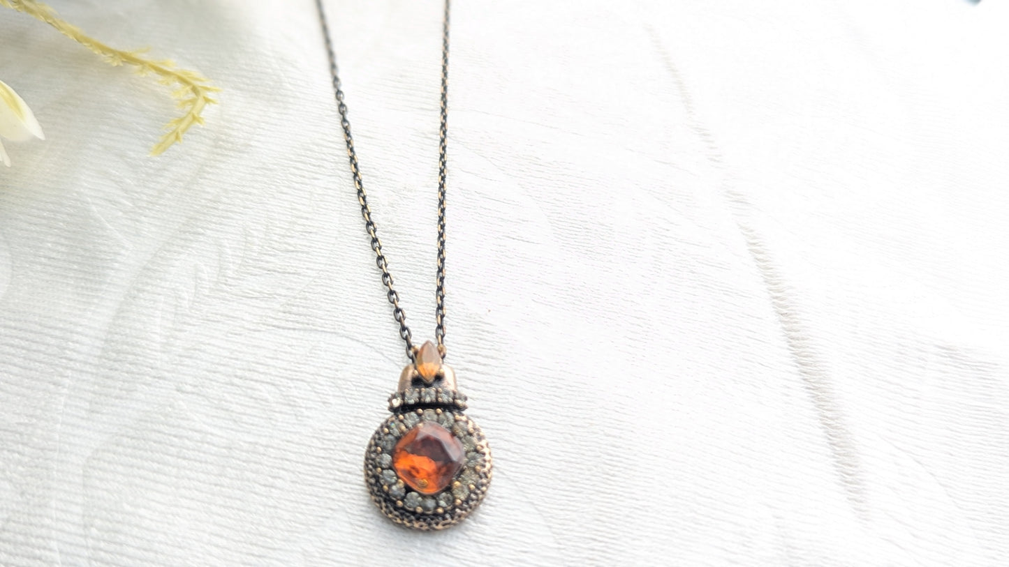 Brown Stone Pendant Silver Chain Necklace