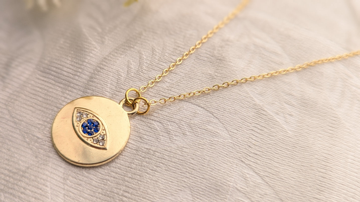 Gold Plated Evil Eye Pendant Chain Necklace