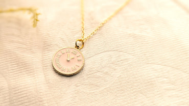 Gold Plated Pink Clock Pendant Chain Necklace