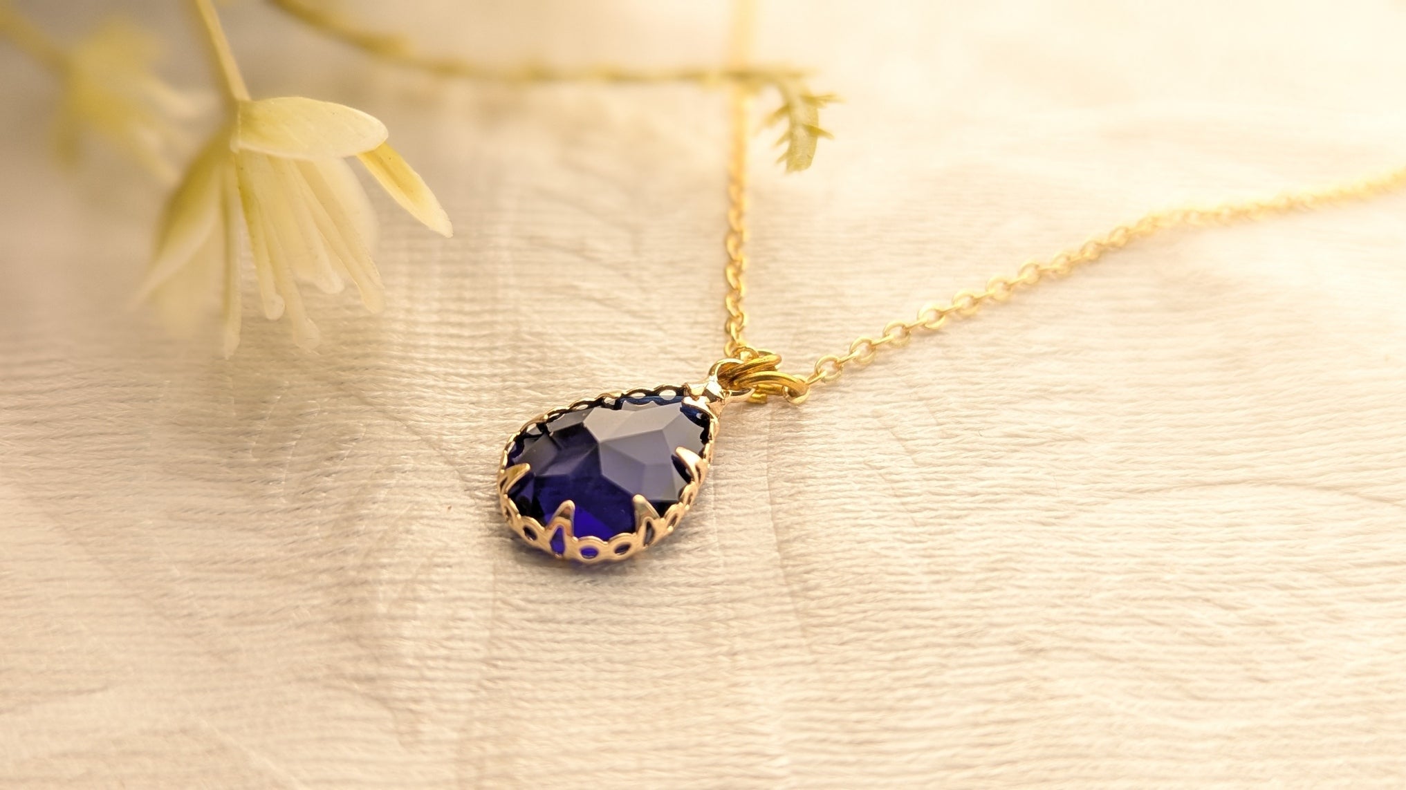 Gold Plated Blue Stone Pendant Chain Necklace